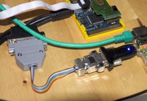 USB-to-Serial adapter with self-made 9-to-25 pin adapter